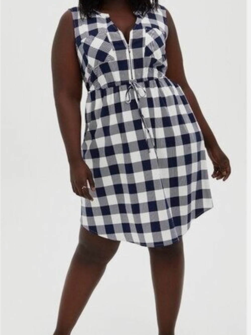 Plus Size Navy and White Gingham Drawstring Torrid Dress